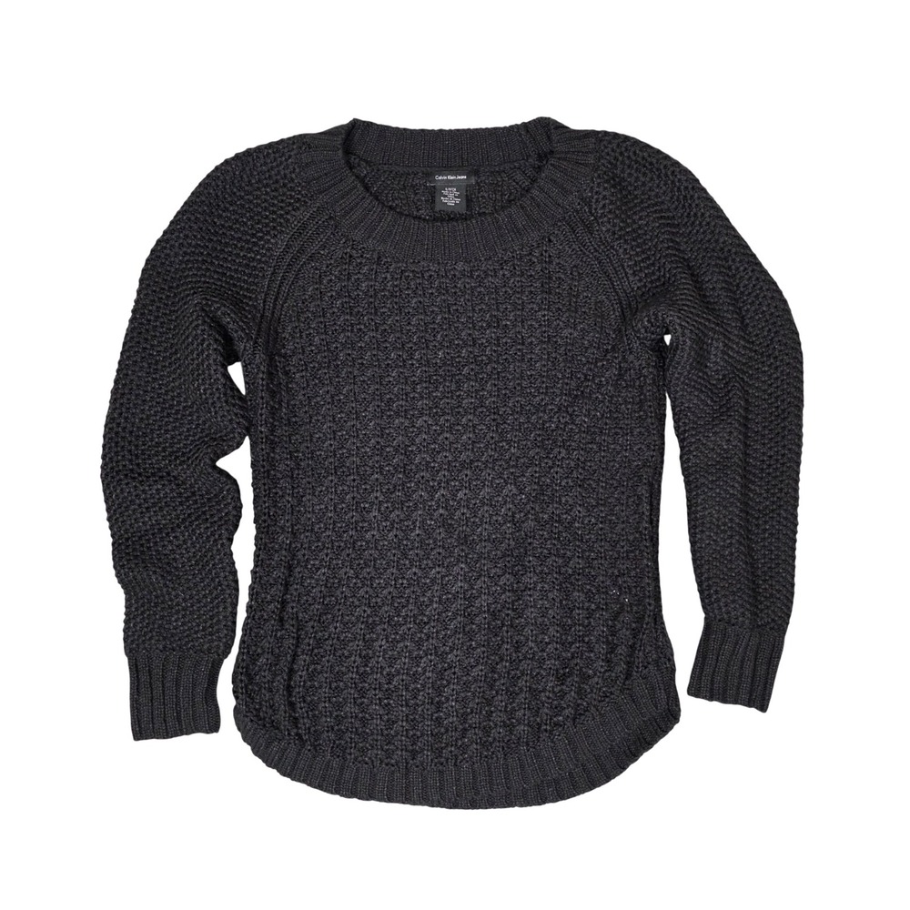 Calvin Klein Jeans Minimalist Black Chunky‎ Knit Crewneck Sweater Size S